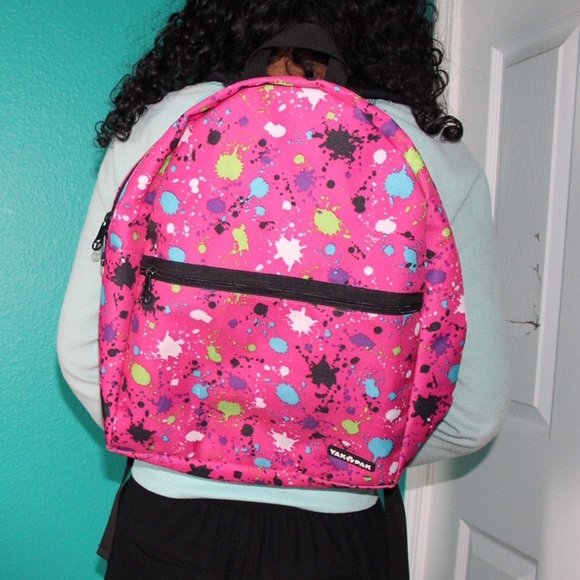 pink paint splattered backpack - Picture 2 of 4